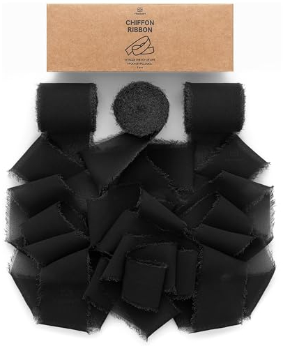 Vitalizart Schleifenband Schwarz, 3,8 cm x 19,2 m Geschenkband Breit Hochzeit Chiffonband Stoffband, Bänder-Set für Hochzeitseinladungen, Brautsträuße, Geschenke, Verpackungen, DIY-Kunsthandwerk