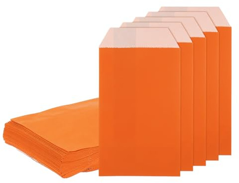 QUARKZMAN 100 Stück Geschenktüten, 6x3 Fettdichte Gefälligkeit, Orange | Süßigkeitstüten Flache Gefälligkeitstüten Klein Kraftpapier Kekse Dessert Schokolade Seife Hochzeit Party