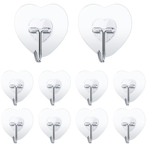 CYYSHR Ganci trasparenti autoadesivi, 10 ganci da parete, ganci adesivi senza fori, per cucina, bagno, parete, da soffitto, autoadesivi