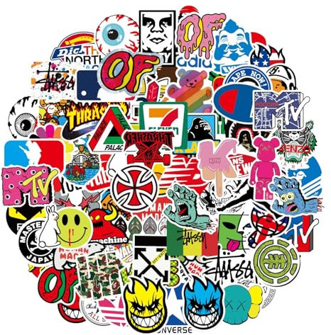 Difistik 101 Pcs Multicolor Cartoon Stickers, Waterproof Vinyl, For Laptop, Skateboard, Suitcase, Bicycle, All Ages