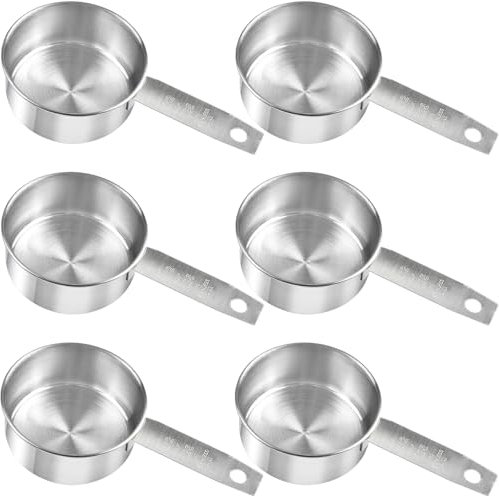 Milkary 6 tazas medidoras de comida para perros, 1/2 taza, taza medidora de acero inoxidable de 125 ml, cómodas cucharas medidoras para cocinar café, hornear, cocina, perro, gato, pájaro