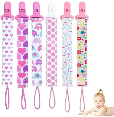 6 Stück Schnullerketten, Polyester Schnullerketten, Baby Schnullerketten Clips, Mädchen und Jungen Schnullerketten, gewebte Schnullerketten