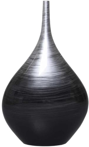 VIVANNO Dekovase Tischvase Fiberglas BELDADE 28x15x45 cm Schwarz Silber
