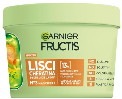 Garnier Fructis Maschera, Per Capelli Lisci e Lucenti a Lungo, Effetto Anti-Crespo, Trattamento Lisciante alla Cheratina Vegetale e Olio di Argan, Lisci Cheratina, 370 ml