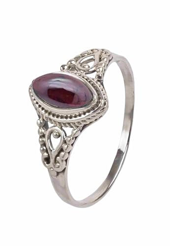 mantraroma Ring Damen Silber 925 Granat Edelstein rot dezent verspielt