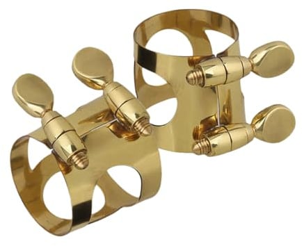 Saxophon Ligatur für Altsaxophon, 2 Stück Kupfer, Goldfarbig | Kompakte Blattschrauben für Saxophonmundstück, Leicht zu Tragen, Sichere Fixierung, Schlichtes Design