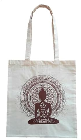 Yogimudra Jute Tasche mit 'Buddha' Spruch – Nachhaltige Strand- und Einkaufstasche, Ethno-Boho Style, 38x42 cm