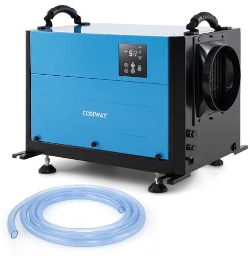 COSTWAY Déshumidificateur Industriel (58,5 L/Jour,Bleu) | Déshumidificateur Professionnel avec 3 Modes Minuterie de 24 H Tuyau de Vidange Dégivrage Automatique, pour Entrepôt Sous-sol