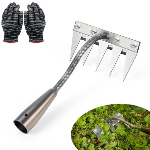 Rateau Giardino Rastrello Diserbo con Guanti, Rateau Da Giardino in Acciaio Al Carbonio, 5/6/7/8 Teeth Strumenti Rastrello A Mano, Strumento Giardinaggio per Diserbo Allenamento del Terreno Piantine
