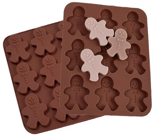 Stampo ultra sottile per cioccolatini a forma di omino di pan di zenzero, 2 pezzi, in silicone per alimenti, antiaderente, per cioccolato, caramelle, biscotti, per cuocere solo 0,6 cm di spessore
