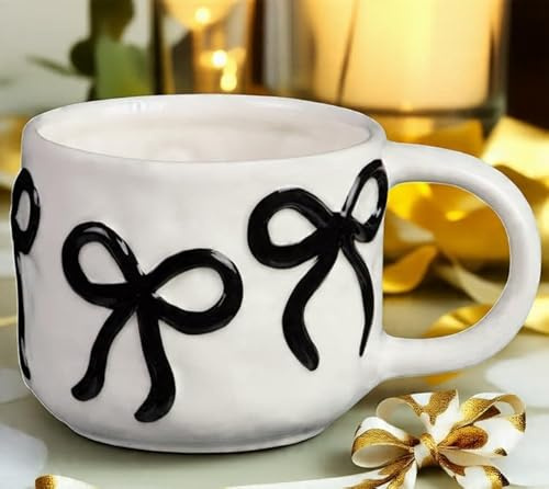 New Elegant Black Bow Ceramic Mug – Stylish Coffee, Tea, and Hot Chocolate Cup with Chic Bow Design, Perfect for Everyday Use and Kitchen Décor -A13