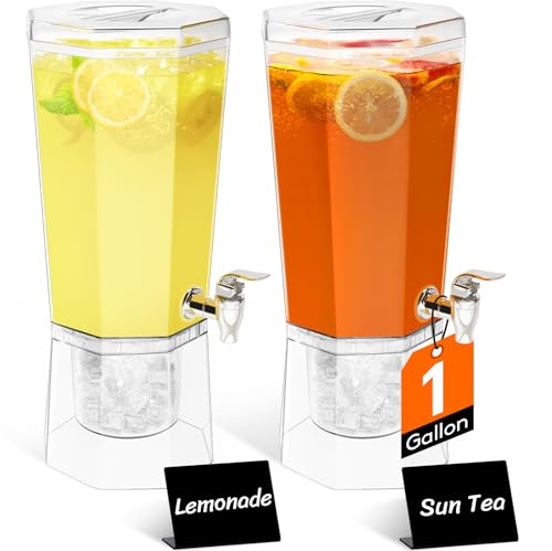 Lifewit 2 Pack Drink Dispenser 4L, Plastic Juice Containers with Lid for Party, Ice Beverage Jars with Tap & Stand for Lemonade/Soda/Tea, BPA Free 39 x 16 cm/15x6