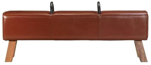 Eleganz Schminktischhocker aus Akazienholz & echtem Ziegenleder - Stabile Turnbock-Bank mit Griffen für stilvolles Make-up & Entspannen