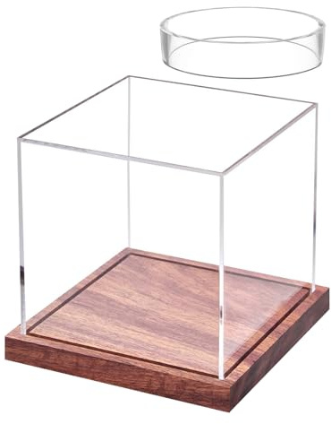 Baseball Display Case - Clear Acrylic Ball Holder, Display Cube For Softball, Clear Sports Souvenirs Organizer | Anti Dust Transparent Holder With Wooden Base For Living Room, Bedroom, Bookshelf