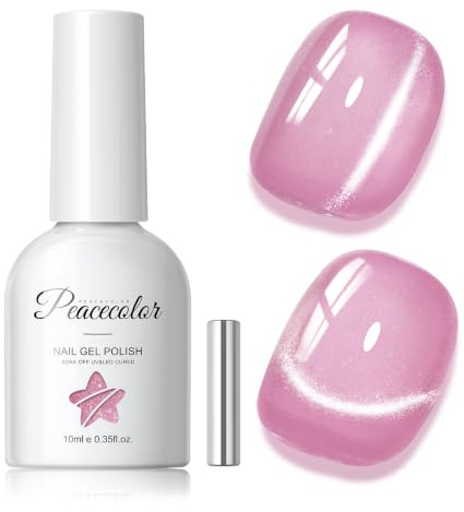 PEACECOLOR Smalto Semipermanente Unghie, Cat Eye Glitter Rosa Semipermanente Unghie con Magnete, Soak-Off UV/LED per Nail Art Salone, 10ML