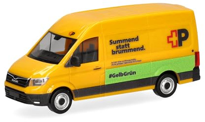 Herpa LKW Modell MAN eTGE Kasten Hochdach Schweizer Post (Schweiz), Miniatur im Maßstab 1:87, Sammlerstück, Made in Germany, Kunststoff