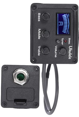 Ukulele Tonabnehmer mit Equalizer, Piezo Wandler und Lcd Display | Drei Bänder, Drei Regler, Digitales System, Frequenzgang 20hz bis 20khz, Schwarz aus Kunststoff