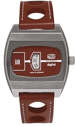 UMF RUHLA Jumping Hour - Digitale Scheibenuhr in Rot - 41 mm - Automatik 26 Steine - Edelstahlgehäuse - Saphirglas - 36 h Gangreserve - Limitierte Neuauflage 2025 – Made in Germany