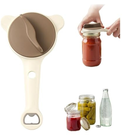 Ouvre-bocal 4 en 1 réglable en acier inoxydable pour personnes âgées et souffrant d'arthrite, convient pour les bocaux de cuisine, bouteilles et canettes (1 pièce)