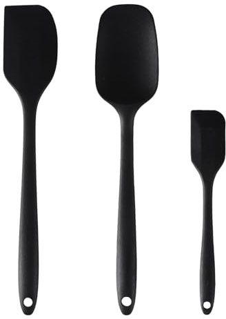 3 PCS Heat Resistant Silicone Spatula Set, Non-Stick Baking Spatula for Kitchen, Flexible Spatulas for Cooking, Baking and Mixing, Black