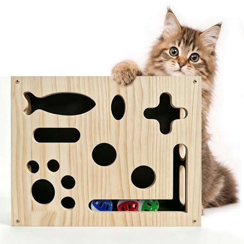 HA Bin Puzzle para Rascar 2-en-1 para Gatos – Juguete Interactivo con Lima de Uñas, Rascador de Madera y Laberinto de Comida para Gatos de Apartamento