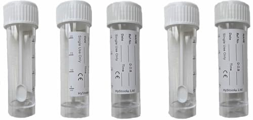 50 x Stool/Urine Sample Containers with Spoon – Sterile Individually Wrapped - 30ml Size - Leak Proof lid, for Stool, Faecal & Urine Testing, Medical, & Veterinary Use HyStool® Brand