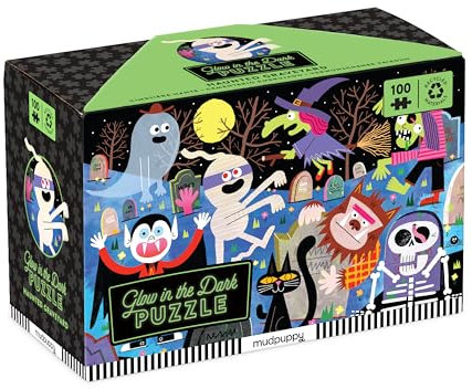 Mudpuppy Haunted Graveyard – 100 Piece Glow in The Dark Jigsaw Puzzle with A Scary Scene of Monsters and Creatures and Hidden Spooky Details in The Dark