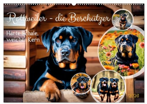 Rottweiler - die Beschützer (Wandkalender 2026 DIN A2 quer), CALVENDO Monatskalender: Harte Schale, weicher Kern (CALVENDO Tiere)