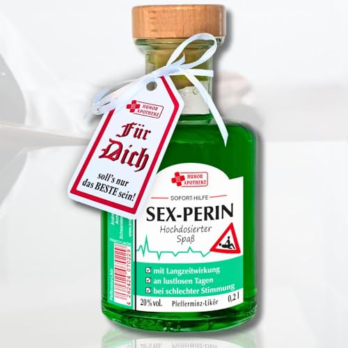 0,2L Apothekerflasche – Sexperin - 20% vol. Pfefferminz Likör aus der Humorapotheke | Humor Apotheke Spaßmedizin Scherzartikel Humormedizin