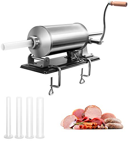 GOPLUS Poussoir à Saucisse, Machine à Saucisse Manuelle en Acier Inoxydable et Aluminium, avec Tubes de Renplissage Différents Diamètres, Opération Simple et Fixable sur Table (3,8L)