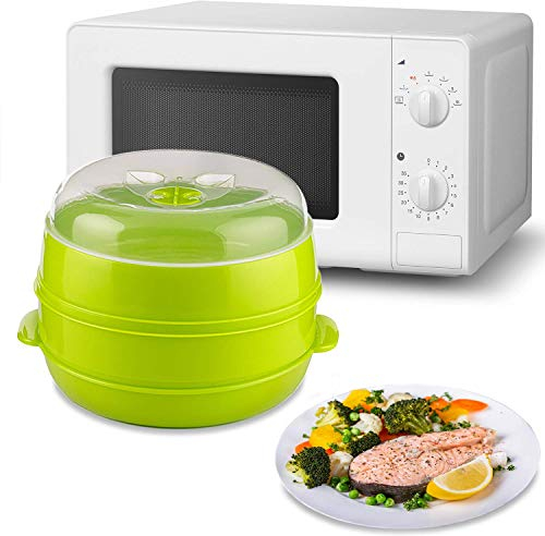 MovilCom® - Pentola a vapore 2 livelli Microvap | cottura a vapore | vapore microonde - verde