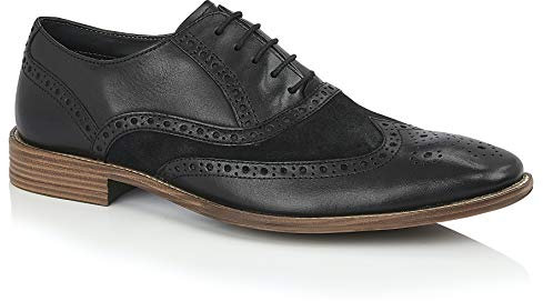 Silver Street London Lennox Herren Leder Oxford Brogue Schuh, Schwarz - Schwarz - Größe: 45 EU