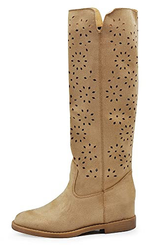 IF Fashion Stivaletti da Donna Zeppa Interna Traforati Primaverili Estivi Camoscio LY81-1 tortora N.37