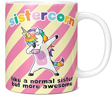 Mug Monster - Sistercorn Funny Novelty Mug, Birthday Gift for Sister from Sister - Ceramic Coffee Cup, Gift for Men or Women, Extra Large and Giant Available, 11oz White