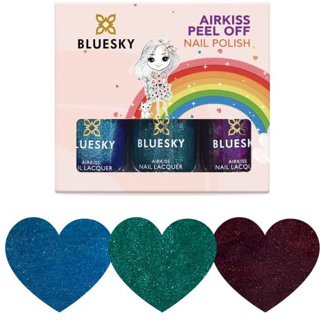 Bluesky Kids Nail Varnish Set – Cosmic Space Collection. Green, Gold, Red. Easy Peel-off, Non-Toxic, Water- based, Odour-free Nail Polish for Kids, Gift Set, 3 x 5ml with Stickers