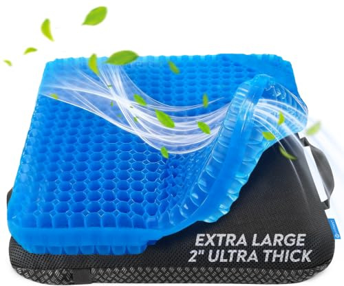 Gel Seat Cushions for Long Sitting- Extra Large & Ultra Thick(2 Inch) Orthopedic Chair Pad for Pressure Relief, Sciatica & Back Pain – Non-Slip, Cooling, Portable for Office, Car, Truck, Wheelchair