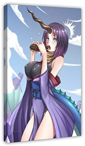 FISH DRAGATE Miss Kobayashi's Dragon Maid Anime Poster 18 Leinwandposter Wandkunst Dekor Druck Bild Gemälde für Wohnzimmer Schlafzimmer Dekoration Rahmen Stil 50 x 75 cm