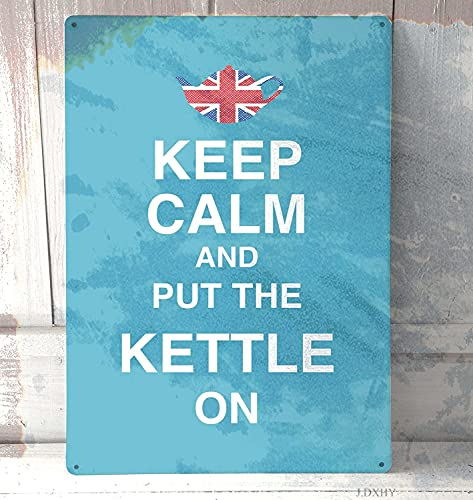 Vintage Tin Sign Keep Calm and Put The Kettle On, Union Jack Teapot, British Plaque Sign for Home Cave Garage bar Country Club Wall Decoration Metal Sign 8x12 Inch