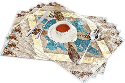 Set of 4 Placemats-Vintage Moroccan Tile Design-Non Slip Stain Heat Resistant Table Mats for Dining Home Indoor Decor 12x18 inch
