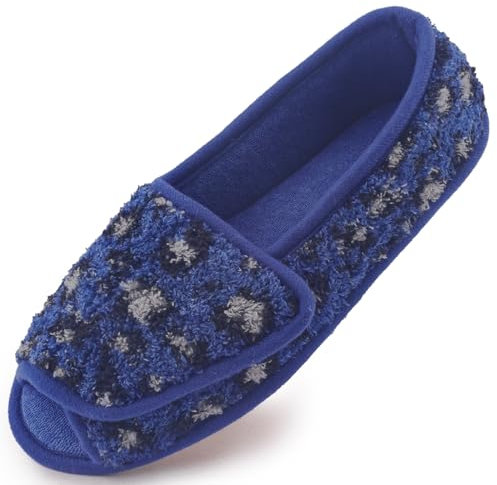 Git-up Donna Morbide Comode Pantofole Casa Calde Leggere e Antiscivolo Ciabatta con Soletta Memory Foam Regolabili diabetiche artrite Edema Piedi Punta Aperta Piatte Slippers, PanteraBlu 6