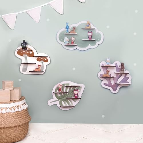 Zusatz Tonie Regal Aquarell - Tonieregal für Mädchen & Jungen aus Holz - Toniebox Regal - Kinderregal Hörspielbox & Aufbewahrung Toniefiguren - Regal Kinderzimmer (Wolke)
