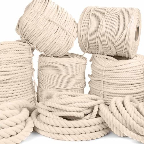 Cuerda y cordón blanco trenzado 100% algodón natural, longitudes de 10 pies a 600 pies, 7/32 pulgadas