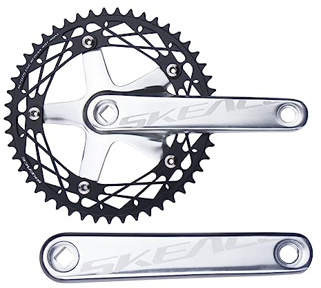 FFFHYIZH Juego de bielas para Bicicleta cónicas cuadradas, 165 mm, 144BCD, 48T/49T, Plato Ligero de aleación de Aluminio, bielas de una Sola Velocidad, aptas para Bicicleta de piñón Fijo (Plata 48T)