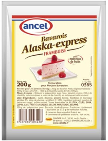 Bavarois Alaska Express Chocolat, Framboise, Fraise et Poire 200g/Sachet - Livraison Gratuite France (1 sachet, Framboise)