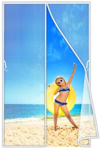 Insektenschutz Lamellenvorhang Türvorhang 190x170 cm, mit vormontierten Beschwerungsleisten, individuell kürzbar, mit Klett und Abdeckband Weiß Neuste-Version