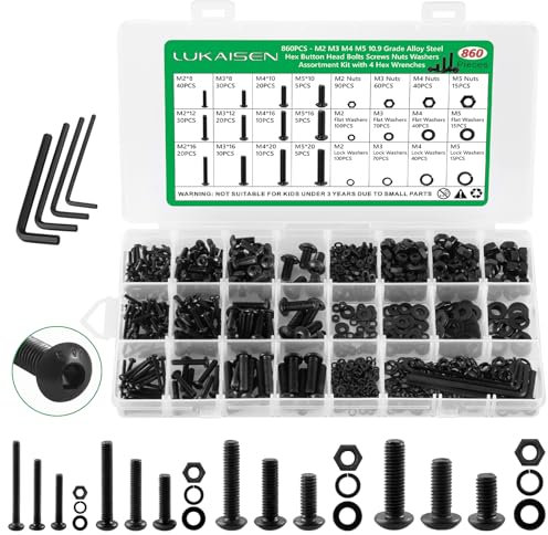 860 Stück M2 M3 M4 M5 Schrauben Set, Innensechskantschrauben Muttern Set, Linsenkopf Sechskantschrauben mit Muttern und Unterlegscheiben Set, Gewindeschrauben Fahrrad Maschinenschrauben Sortiment Set