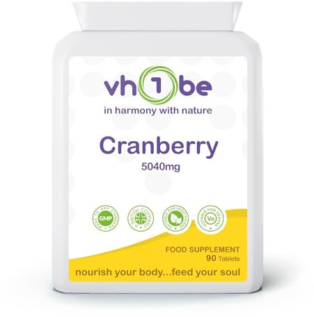 Cranberry Tablets 5040mg – 90 Vegan Tablets | High Strength Cranberry Supplement for UTI Prevention - Urinary Tract, Bladder Support & Kidney Cleanse | 3 Month Supply | Non-GMO, UK Made by vh1be