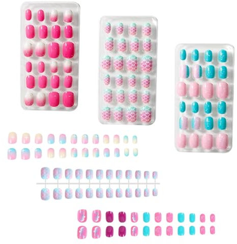 Benaewa 144 PCS Stick on Nails for Kids, Full Cover Cute Styles of Children's Fake Nails for Kids Little Girls Nail Art Decoration