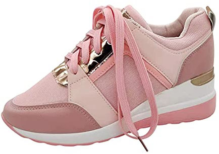 Womens White Pumps Arch Support Shoes for Women Walking Women Up Lace Ladies Shoes Mesh Wedge Shoes Casual Breathable Women's Casual Shoes Womens Slip On Trainers Ladies Black Trainers (Pink, 6.5)