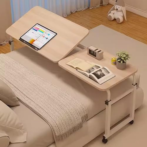 CAFIEDR Verstellbarer Überbettschreibtisch mit Rädern, Überbetttisch, Rollbettschreibtisch, Mobiler Überbetttisch, Verstellbarer, kippbarer Laptoptisch, für das Schlafz(White Maple)
